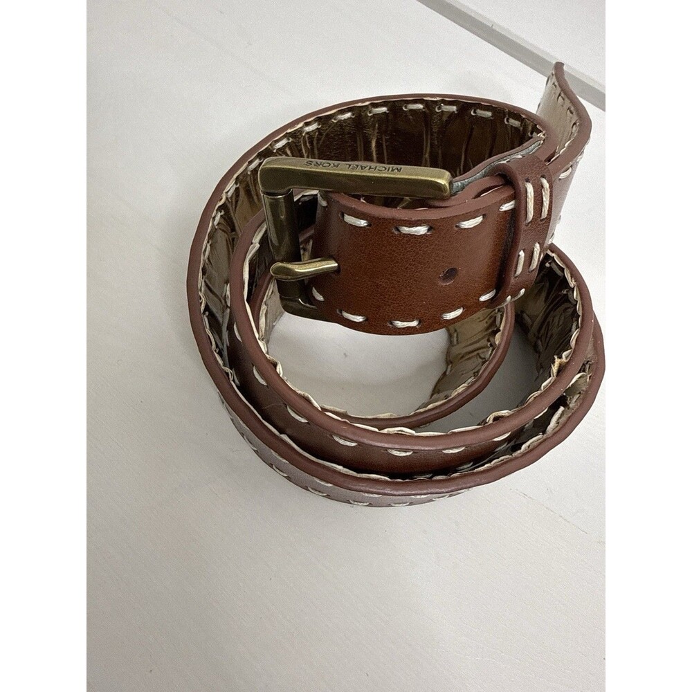 Michael Kors Genuine Leather Belt Brown Brass Buckle Logo Women’s Size M